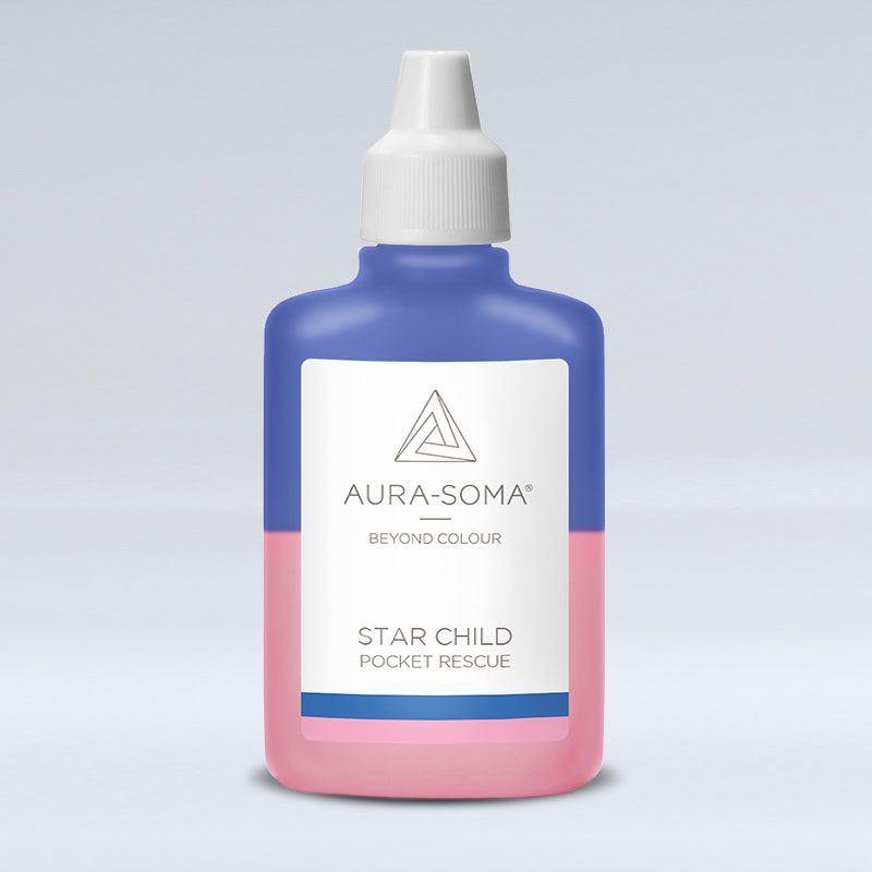 Aura-Soma Pocket Star Child Aura-Soma Pocket Flasche mit dem Namen Star Child. Die Flasche besteht aus durchsichtigem Kunststoff so das man zwei unterschidlich gefärbte Flüssigkeiten sieht.